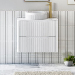 Royal Bathrooms Avenza 700mm Matt White Wall Hung Bathroom Countertop Vanity Unit 2 Drawer With Round Basin - thumbnail 1
