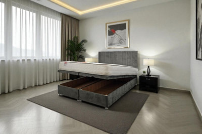 "Knight Sleep Paris Ottoman Bed Charcoal Plush 5Ft With Mattress & 24""headboard -King Size" - image 1