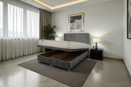"Knight Sleep Paris Ottoman Bed Charcoal Plush 5Ft With Mattress & 24""headboard -King Size" - thumbnail 1