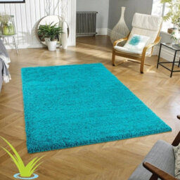 STALWART Modern Shaggy Rug - 5Cm Plush Thick Pile, Non-Slip, Soft Touch Carpet - Washable Area Rugs (Teal Blue, 60X110 Cm) - thumbnail 1