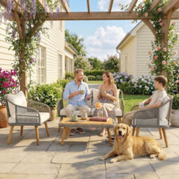 Outsunny 4 Piece Rattan Garden Furniture Set W/ Thick Cushions, Cream White - thumbnail 9