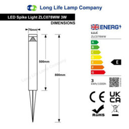 Long Life Lamps Company Modern Led Bollard Post Ground Spike Light Warm White Stainless Steel Zlc078Ww - thumbnail 2
