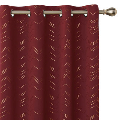 Deconovo Foil Printed Thermal Curtains 46 X 90 Inch Dark Red 2 Panels Super Soft Ring Top Blackout Curtains For Bedroom - image 1