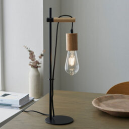 Luminosa Lighting Luminosa Sven Complete Table Lamp, Matt Black, Natural Wood - thumbnail 2