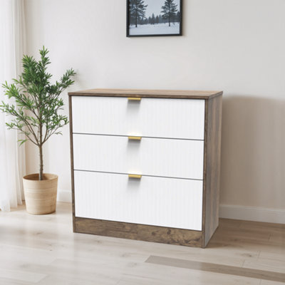 Nashville Ready Assembled Matt White & Oak 3 Drawer Chest (H)791mm (W)766mm (D)395mm - image 1