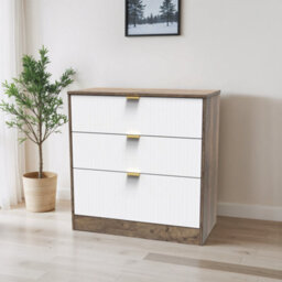 Nashville Ready Assembled Matt White & Oak 3 Drawer Chest (H)791mm (W)766mm (D)395mm - thumbnail 1