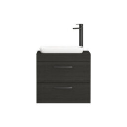 Royal Bathrooms Turin 600mm Wall Mounted Bathroom Vanity Unit With Sink 2 Drawer Hale Black & Qubix Countertop Basin - thumbnail 5