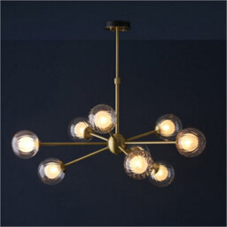 Loops Multi Arm Hanging Ceiling Pendant Light - Satin Brass Plate & Clear/frosted Glass Shade - 9 X 3W Led G9 - thumbnail 3