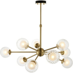 Loops Multi Arm Hanging Ceiling Pendant Light - Satin Brass Plate & Clear/frosted Glass Shade - 9 X 3W Led G9