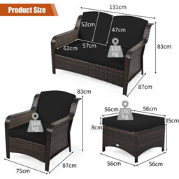 Costway 5Pcs Patio Furniture Set Garden Rattan Conversation Sofa Set W/cushion-Black - thumbnail 2