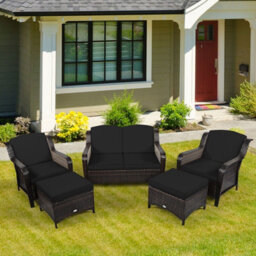 Costway 5Pcs Patio Furniture Set Garden Rattan Conversation Sofa Set W/cushion-Black