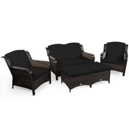 Costway 5Pcs Patio Furniture Set Garden Rattan Conversation Sofa Set W/cushion-Black - thumbnail 6