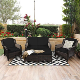 Costway 5Pcs Patio Furniture Set Garden Rattan Conversation Sofa Set W/cushion-Black - thumbnail 3