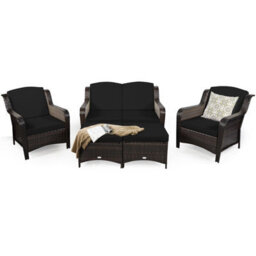 Costway 5Pcs Patio Furniture Set Garden Rattan Conversation Sofa Set W/cushion-Black - thumbnail 5