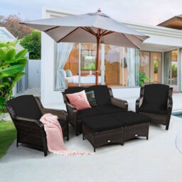 Costway 5Pcs Patio Furniture Set Garden Rattan Conversation Sofa Set W/cushion-Black - thumbnail 4