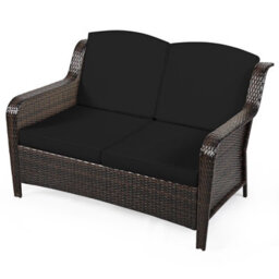 Costway 5Pcs Patio Furniture Set Garden Rattan Conversation Sofa Set W/cushion-Black - thumbnail 9