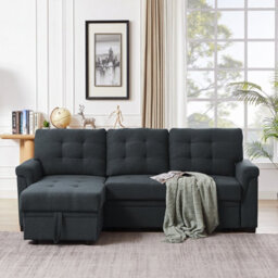 Corner Sofa Bed, L-Shaped Corner Sofa Bed With Storage, Settee Sleep Reversible Storage Chaise - Linen Dark Gray - thumbnail 3