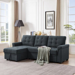 Corner Sofa Bed, L-Shaped Corner Sofa Bed With Storage, Settee Sleep Reversible Storage Chaise - Linen Dark Gray - thumbnail 2
