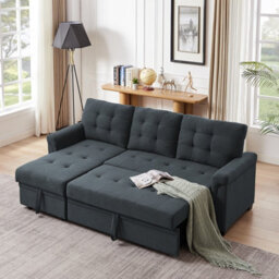 Corner Sofa Bed, L-Shaped Corner Sofa Bed With Storage, Settee Sleep Reversible Storage Chaise - Linen Dark Gray - thumbnail 1