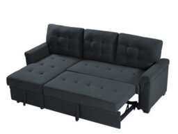 Corner Sofa Bed, L-Shaped Corner Sofa Bed With Storage, Settee Sleep Reversible Storage Chaise - Linen Dark Gray - thumbnail 4