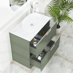 Royal Bathrooms Evora 800mm Sage Green Fluted Floor Standing Countertop Vanity Unit 2 Drawer With Lyon Basin - thumbnail 3