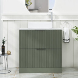Royal Bathrooms Evora 800mm Sage Green Fluted Floor Standing Countertop Vanity Unit 2 Drawer With Lyon Basin - thumbnail 1