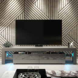 Creative Furniture Nova Tv Unit 200Cm - Dark Grey With Gloss Doors And Led Lights - thumbnail 1