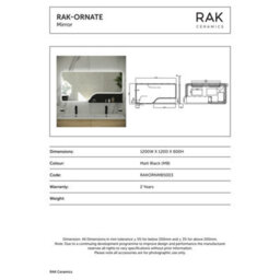 RAK Ceramics Rak Ornate 600X1200mm Matt Black Square With Touch Sensor Illuminated Mirror Ip44 - thumbnail 2