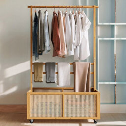 Bamboo Garment Rack Coat Shoe Clothes Stand Thicken Wooden Basket Open Wardrobe - thumbnail 1