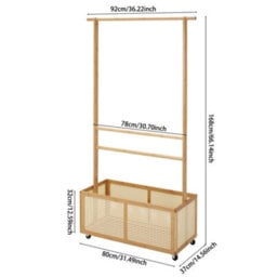 Bamboo Garment Rack Coat Shoe Clothes Stand Thicken Wooden Basket Open Wardrobe - thumbnail 2