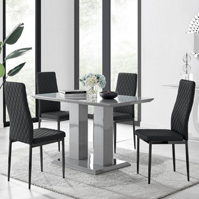 Furniturebox Uk Imperia 4 Grey Dining Table And 4 Black Milan Black Leg Chairs - image 1