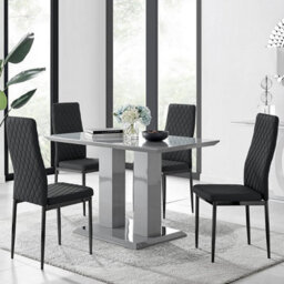 Furniturebox Uk Imperia 4 Grey Dining Table And 4 Black Milan Black Leg Chairs - thumbnail 1
