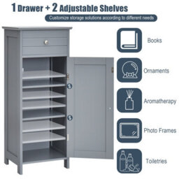 Costway Bathroom Storage Cabinet Floor Standing Wooden Cupboard W/ Single Door & Drawer - thumbnail 7