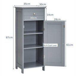 Costway Bathroom Storage Cabinet Floor Standing Wooden Cupboard W/ Single Door & Drawer - thumbnail 3