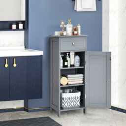 Costway Bathroom Storage Cabinet Floor Standing Wooden Cupboard W/ Single Door & Drawer - thumbnail 5