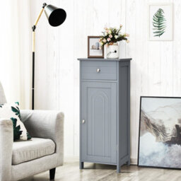 Costway Bathroom Storage Cabinet Floor Standing Wooden Cupboard W/ Single Door & Drawer - thumbnail 4