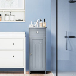 Costway Bathroom Storage Cabinet Floor Standing Wooden Cupboard W/ Single Door & Drawer