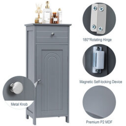 Costway Bathroom Storage Cabinet Floor Standing Wooden Cupboard W/ Single Door & Drawer - thumbnail 9