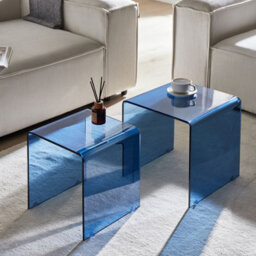 Wyld And Coco Nest Home Set Of 2 Blue Tempered Glass Minimalist Side Tables 42 X 42 X 42 Cm - thumbnail 2