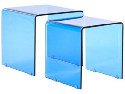 Wyld And Coco Nest Home Set Of 2 Blue Tempered Glass Minimalist Side Tables 42 X 42 X 42 Cm - thumbnail 1
