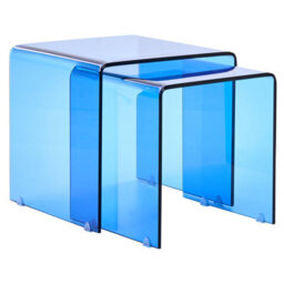 Wyld And Coco Nest Home Set Of 2 Blue Tempered Glass Minimalist Side Tables 42 X 42 X 42 Cm - thumbnail 4
