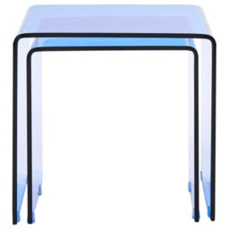 Wyld And Coco Nest Home Set Of 2 Blue Tempered Glass Minimalist Side Tables 42 X 42 X 42 Cm - thumbnail 5