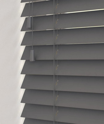 Caecus Blinds Faux Wood String Venetian Blind 50mm Slats  Dark Grey 210Cm Width X 160Cm Drop - image 1