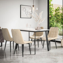 More4Homes Haydon Extending Dining Table + Chairs- White Marble Effect Table Top W Black Legs + Nova Velvet Dining Chair Set Of 6 (Beige) - thumbnail 2