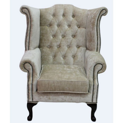 Chesterfield High Back Wing Chair Modena Camel Velvet In Queen Anne Style - image 1