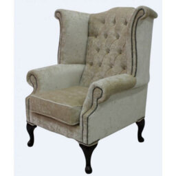 Chesterfield High Back Wing Chair Modena Camel Velvet In Queen Anne Style - thumbnail 3