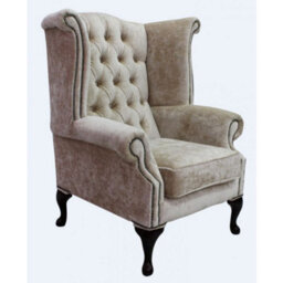 Chesterfield High Back Wing Chair Modena Camel Velvet In Queen Anne Style - thumbnail 2