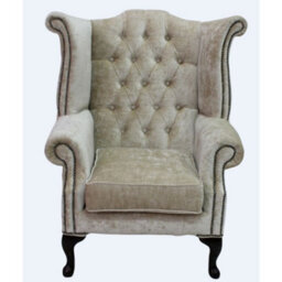 Chesterfield High Back Wing Chair Modena Camel Velvet In Queen Anne Style - thumbnail 1