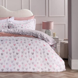 Ohs Watercolour Hearts Duvet Cover Set Microfibre Bedding With Pillowcase, Pink/grey - Super King - thumbnail 2