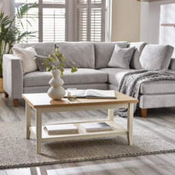 Furniturebox Uk Wood Coffee Table - Eden Wooden Coffee Table - Pale Oak Veneer Top & Cream Legs - Rustic Farmhouse Coffee Table